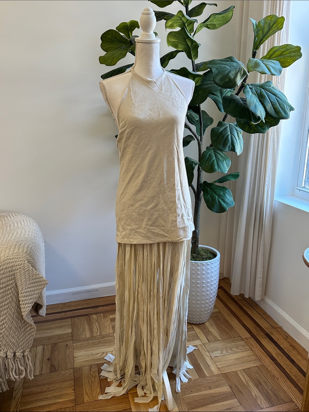 Zara Women's Cream Fringe Maxi Skirt